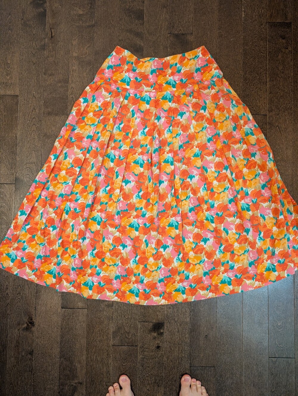 Laura Ashley Floral Pleated Light Cotton Skirt in Coral, Pink, Orange